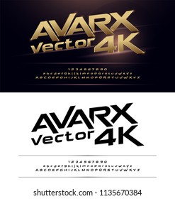 Technology alphabet gold metallic and effect designs for logo, Poster, Invitation. Exclusive Golden Letters Typography Number Italic font Digital and Sport concept. vector illustrator