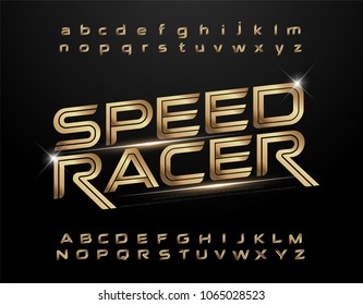 Technology alphabet golden metallic and effect designs for logo, Poster, Invitation. Exclusive gold Letters Typography italic font digital and sport concept. vector illustration Technology alphabet golden metallic and effect designs for logo, Poster, Invitation. Exclusive gold Letters Typography italic font digital and sport concept. vector illustration