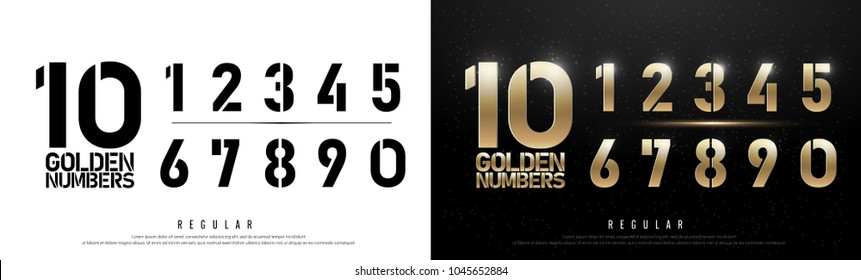 Technology Alphabet Golden Numbers Metallic And Effect Designs For Logo, Poster. Exclusive Gold Number Letters Typography Regular Font Digital And Sport Concept. Vector Illustration