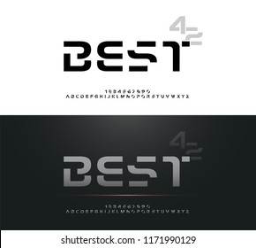 Technology alphabet silver metallic designs for logo, Poster, Invitation. Exclusive Letters Typography Number Regular font Digital and Sport concept. vector illustrator