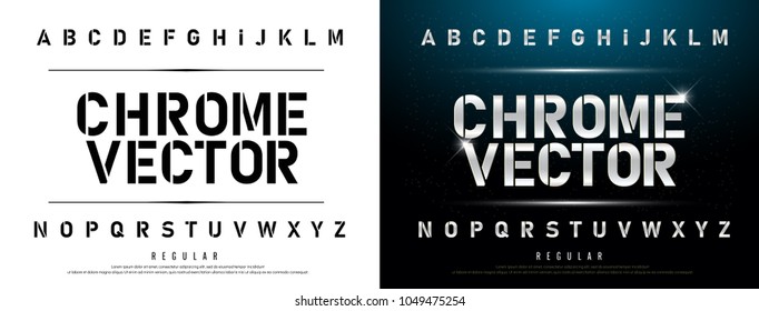 Technology Alphabet Silver Metallic And Effect Designs For Logo, Poster. Exclusive Chrome Letters Typography Regular Font Digital And Sport Concept. Vector Illustration