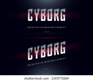 Technology alphabet silver metallic and effect designs. Exclusive Letters Typography regular and italic font digital and sport concept Technology alphabet silver metallic and effect designs. Exclusive Letters Typography regular and italic font digital and sport concept