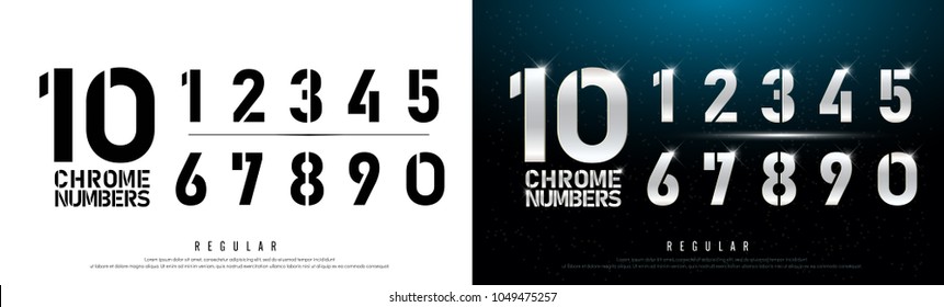 Technology alphabet silver numbers metallic and effect designs for logo, Poster. Exclusive Chrome Number Letters Typography regular font digital and sport concept. vector illustration