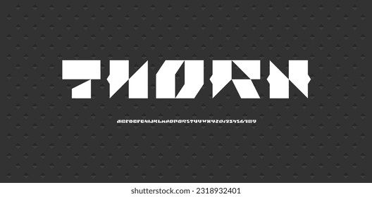 Technology alphabet thick font, for your future space design made angled serifs bevel type, vector illustration 10EPS