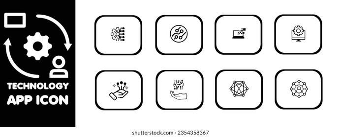 technology app icon set black and white color