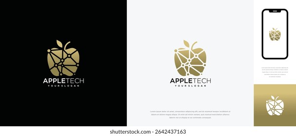 Diseño de logotipo de conexión de fruta de manzana de Tecnología. Plantilla de logotipo de conexión de fruta de manzana de Tecnología. Icono de símbolo de logotipo de Tecnología	