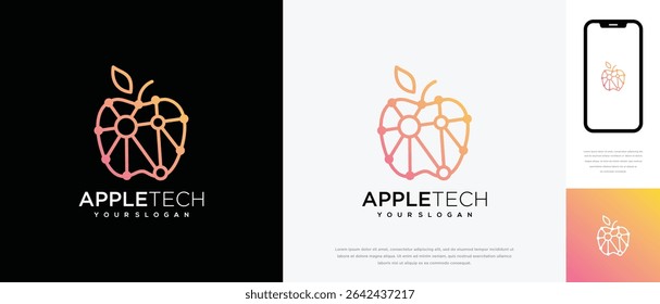 Technology apple fruit connection logo design. Technology apple fruit connection logo template. Technology logo symbol icon	