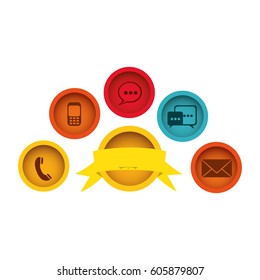 technology apps connections with emblem and ribbon, vector illustration