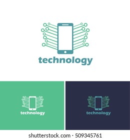 Technology Apps, Mobile Phone Concept Vector Icons, Logo, Symbol Template. Minimal Company, Corporate Sign, Application Theme Editable Business Id Design with Isolated White and Black Presentation
