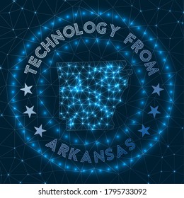 Technology From Arkansas. Futuristic geometric badge of the US state. Technological concept. Round Arkansas logo. Vector illustration.