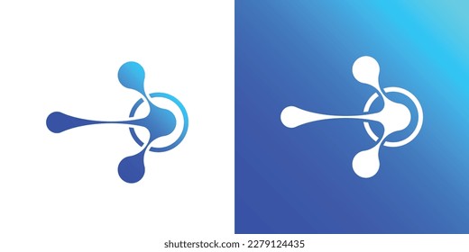 Technology arrow run logo design template on white and blue background