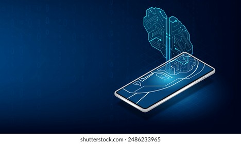 Technology Artificial intelligence (AI) brain animation digital data concept.Big Data Flow Analysis. Deep Learning Modern Technologies. Futuristic Cyber Innovation. Fast digital network.