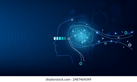 Technology Artificial intelligence (AI) brain animation digital data concept.Big Data Flow Analysis. Deep Learning Modern Technologies. Futuristic Cyber Innovation. Fast digital network.