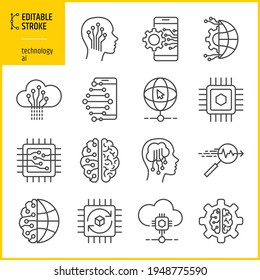 technology artificial intelligence icons set - editable stroke