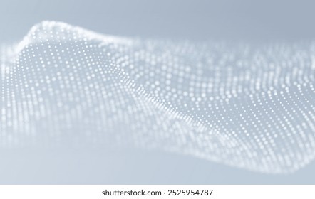 Technology Artificial Intelligence particles banner. Dots dust blurred ai big data waves neon white background. Futuristic splash connect design.