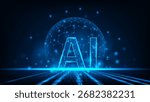 Technology artificial internet text AI letters in line hexagonal network blue background
