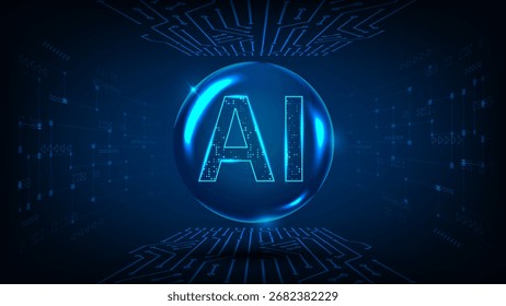 Technology artificial internet text on bubble digital tech with line circuit blue background
