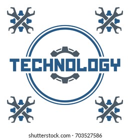 Technology. Auto service emblem. Wrench and gear icon. 