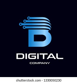 Technology B letter vector logo template. Logo with circle and digital symbol. Gradient blue. This logo is suitable for industrial.