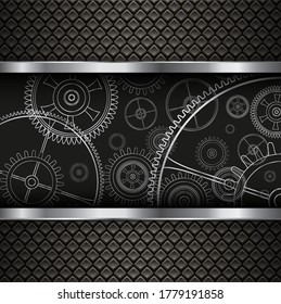 Fundo da tecnologia, 3D com engrenagens mecânicas no interior, ilustração vetorial.