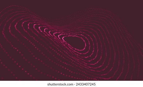 Technology background. Abstract circular wave of particles. Futuristic dotted wave. Visualization of sound waves. Plexus effect. 3D vector illustration