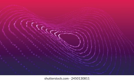 Technology background. Abstract circular wave of particles. Futuristic dotted wave. Visualization of sound waves. Plexus effect. 3D vector illustration