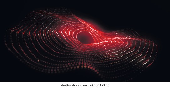 Technology background. Abstract circular wave of particles. Futuristic dotted wave. Visualization of sound waves. Plexus effect. 3d Futuristic vector illustration.