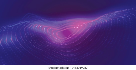 Technology background. Abstract circular wave of particles. Futuristic dotted wave. Visualization of sound waves. Plexus effect. 3d Futuristic vector illustration.