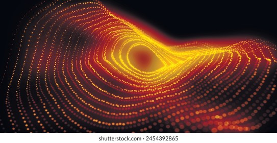 Technology background. Abstract circular wave of particles. Futuristic dotted wave. Visualization of sound waves. Plexus effect. 3d Futuristic vector illustration.