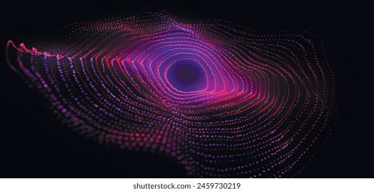 Technology background. Abstract circular wave of particles. Futuristic dotted wave. Visualization of sound waves. Plexus effect. 3d Futuristic vector illustration.