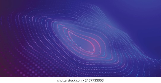 Technology background. Abstract circular wave of particles. Futuristic dotted wave. Visualization of sound waves. Plexus effect. 3d Futuristic vector illustration.