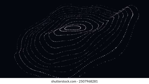 Technology background. Abstract circular wave of particles. Futuristic dotted wave. Visualization of sound waves. Plexus effect. Vector illustration.