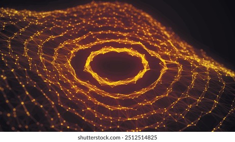 Technology background. Abstract circular wave of particles. Futuristic dotted wave. Visualization of sound waves. Plexus effect. Vector illustration.