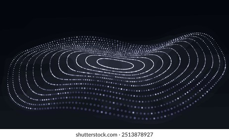 Technology background. Abstract circular wave of particles. Futuristic dotted wave. Visualization of sound waves. Plexus effect. Vector illustration.