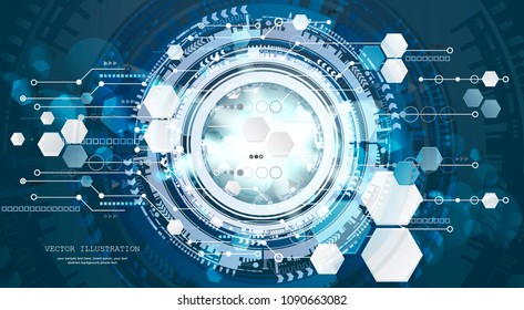 Technology background and abstract digital tech circle with various technological elements. Vector illustration. EPS 10.