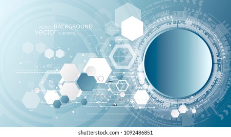 Technology background and abstract digital tech circle with various technological elements. Vector illustration. Light color background.