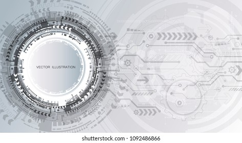 Technology background and abstract digital tech circle with various technological elements. Vector illustration. Light color background.