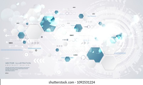Technology background and abstract digital tech circle with various technological elements. Vector illustration. Light color background.