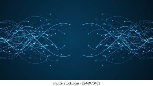 Antecedentes tecnológicos. Gran visualización de datos. Líneas de datos abstractas tecnológicas con puntos. Tarjeta de circuitos. Placa base