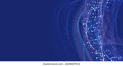 Technology background. Big data visualization concept. Lots of dots and fibers on a blue background