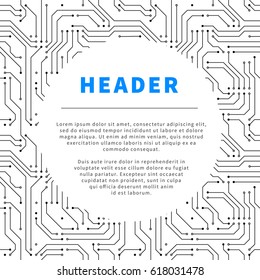 Technology background with black microchip pattern and text place on white