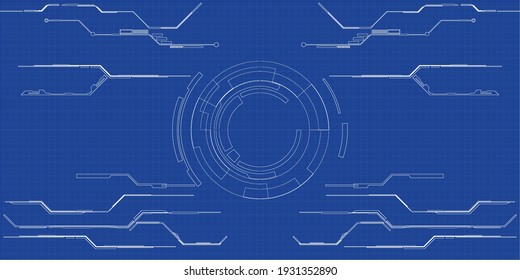 El estilo de diseño de fondo de tecnología incluía el circuito de la línea de cuadrícula de hud de elementos digitales de alta tecnología.Ilustraciones de vectores.