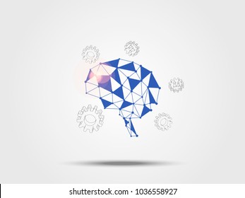 Technology background. Brain model surrounding with 3d gear represents concept of idea and innovation. Model of neural network. Concept of new idea for the future. Vector illustration.
