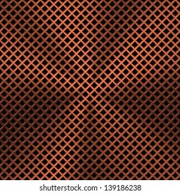 Technology background with bronze metal texture (chrome, silver, steel, iron, copper) and seamless perforated lozenge pattern for user interfaces (UI), applications (apps) and business presentations.