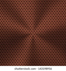 Technology background with bronze metal texture (chrome, silver, steel, iron, copper) and seamless perforated lozenge pattern for user interfaces (UI), applications (apps) and business presentations.