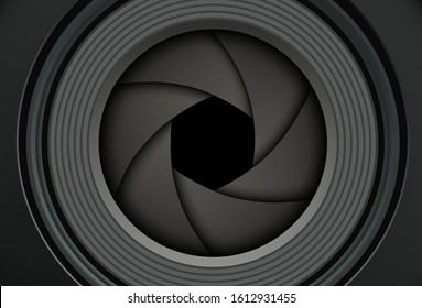 Technology background, camera photo lens with shutter, vector illustration