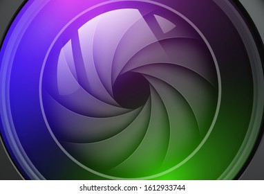 Technology background with camera photo lens, vector illustration