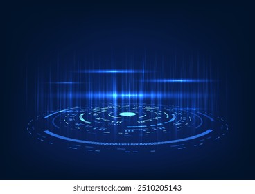 Fondo De Tecnología, Tecnología Circle Light Beam Superposición Con Circuito De Tecnología, Representa El Procesamiento De Datos En El Sistema Y El Envío Al Sistema Operativo, Ilustración, Vector, Póster