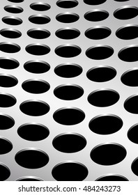 Technology background with circle perforated metal chrome, iron, stainless steel, silver grill texture for internet sites, web user interfaces. Vector Pattern.