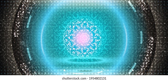 Technology background, color and waves of the future line and text.